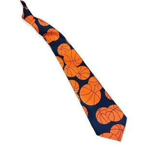 Designs by A. Rogers Navy Orange Basketball Tie